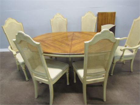 Mid Century Dining Room Table Set, French Provincial Cane Back Style Chairs