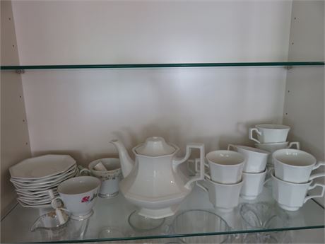 Assorted Teacups Saucers & Teapot