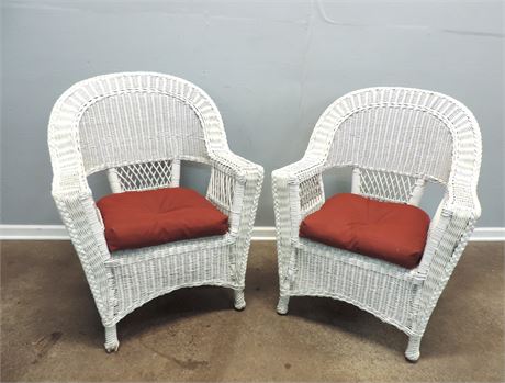 Pair of Genuine Wicker Chairs / Seat Cushions