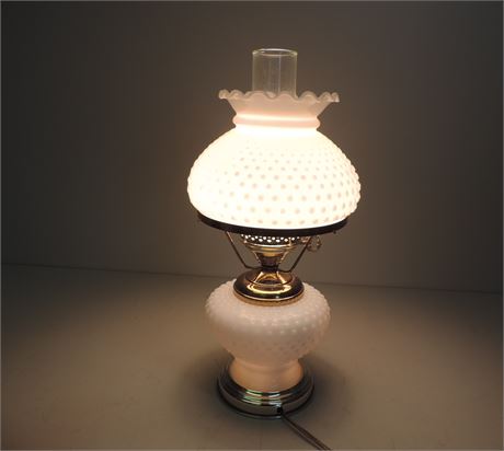 Milk Glass Hobnail Hurricane Table Lamp