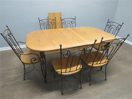 Wrought Iron Oak Dining Table Set