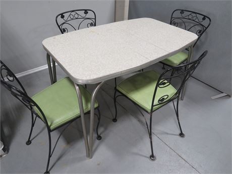 Mid-Century Formica Top Table / Wrought Iron Chairs