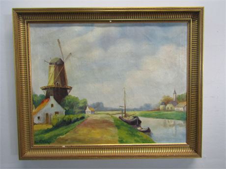 Vintage Framed "Seaside Harbor" Original Oil Painting, Signed Lower Left