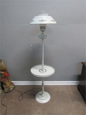 Vintage White Tole Floor Lamp with Tray Table