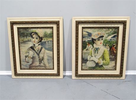 2 Huldah Cherry Jeffe Signed 1950's French Impressionist Style Fashion Prints