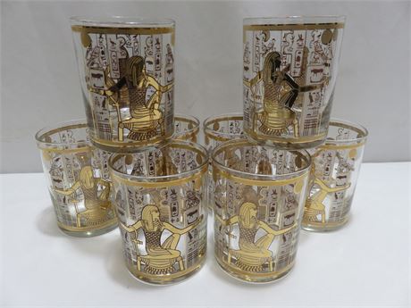 CULVER Mid-Century Egyptian Pattern Glasses