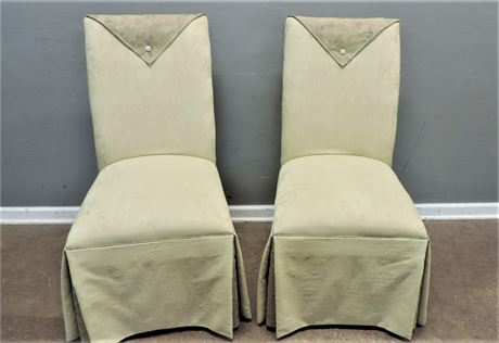 Two Upholstered Skirted Parsons Chairs