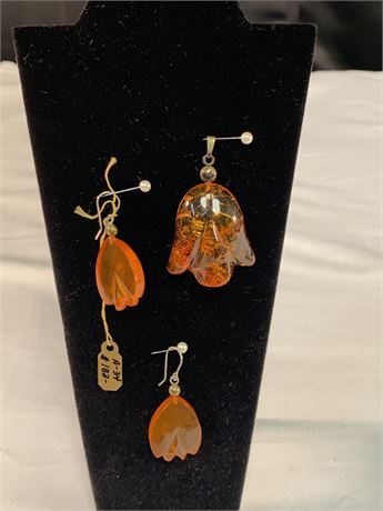 BALTIC AMBER Pendant Pieced Earrings