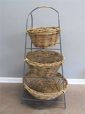 Nice 3-Tier Metal Stand with Wicker Baskets