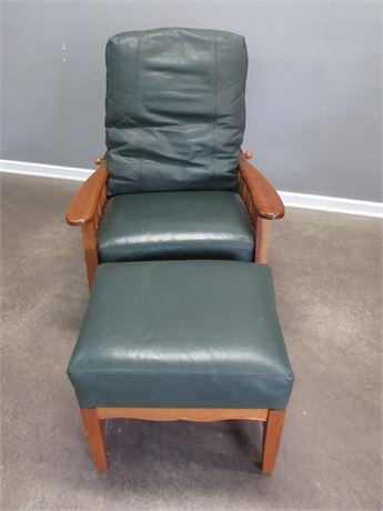 Arhaus Recliner and Ottoman - Green Leather
