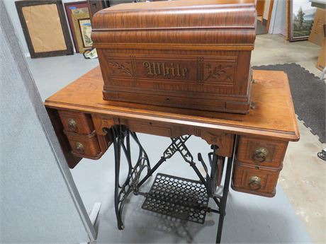 Transitional Design Online Auctions - Antique White Treadle Sewing Machine