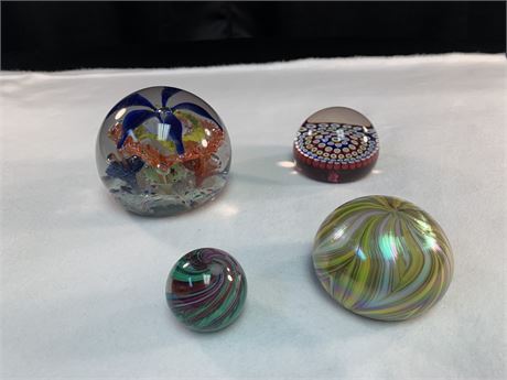Lot of 4 Paperweights, Featuring PERTHSHIRE and GIBSON GLASS