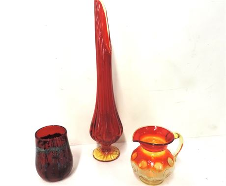 Mid Century Ruby Amberina Art Glass