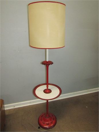 Mid-Size Red and White Medal Floor Lamp, with Shade