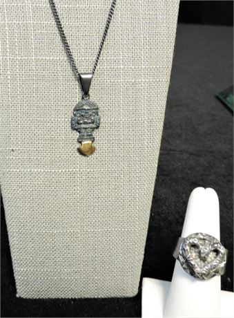 Sterling Silver Heart Ring & 925 14KG Pendant