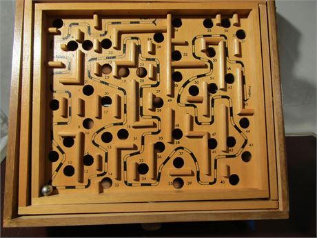 Wood Labyrinth Marble Tilt Game with Original Box,