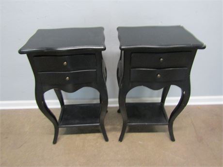 Black Cabriole Matching Side Tables, Set of Two