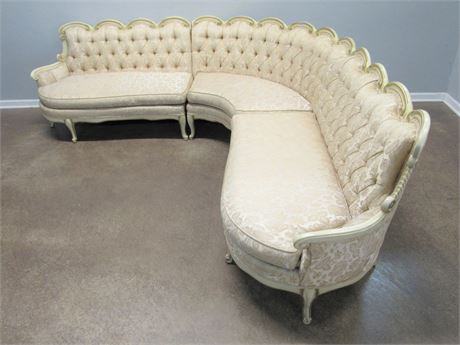 Vintage French Provincial Sectional or 2 Piece Sofa & Curved Settee