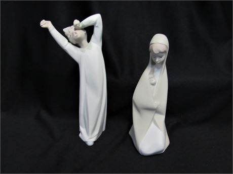 2 Lladro Figurines - Madonna and Child and Boy Yawning