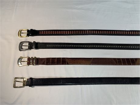 4 Men' Designer  Belts Including Genuine Crocodile Genuine Lizard Billy Belts