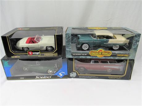4 Diecast 1:18 Scale Cars with Boxes