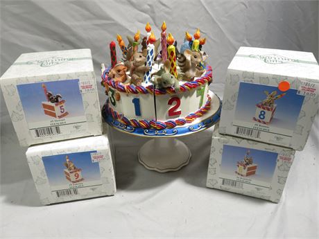 FITZ & FLOYD Charming Tails Happy Birthday Cake Figure Set