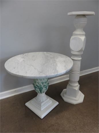 Marble Top Accent Table with Plant Stand