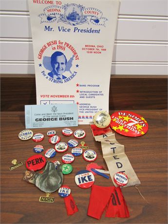Political Memorabilia, George Bush, Nixon, Goldwater, with Pins and Articles