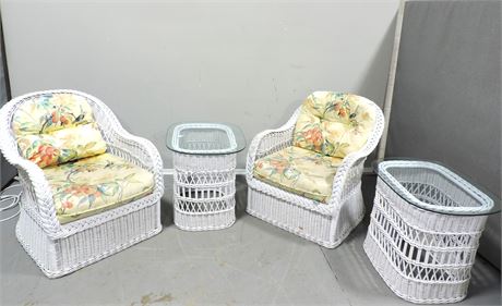 Pair of Genuine HENRY LINK Wicker Chairs / 2 Side Tables