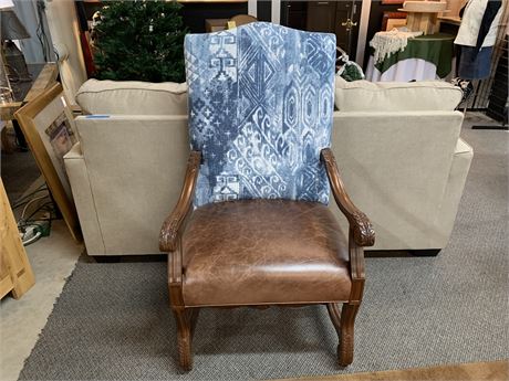 LEATHER CHAIR with DENIM BLUE FABRIC