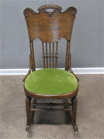 Antique Rocking Chair w/ Green Velvet Upholstered Seat