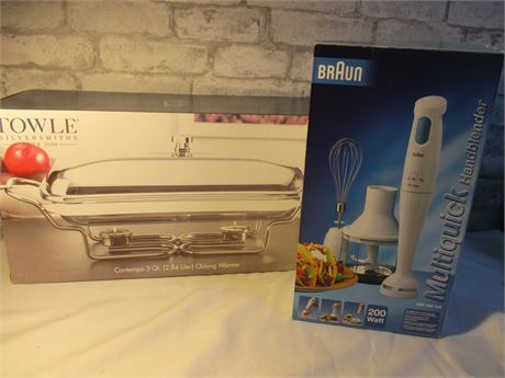Towle Silversmith 3 Qt. Oblong Warmer, and Braun Multi-Quick Hand Blender MR430