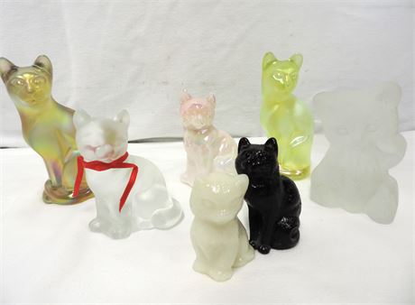 Four Vintage FENTON Art Glass Opalescent Cats