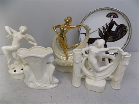 Art Nouveau Porcelain Dancers / Plate / Vases