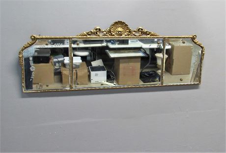 Antique/Vintage 3-Panel Mantel Mirror with Etched and Beveled Glass