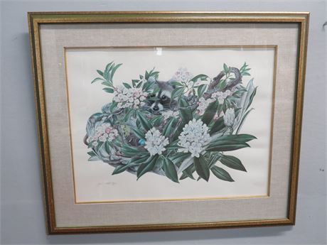Raccoon/Botanical Art Print