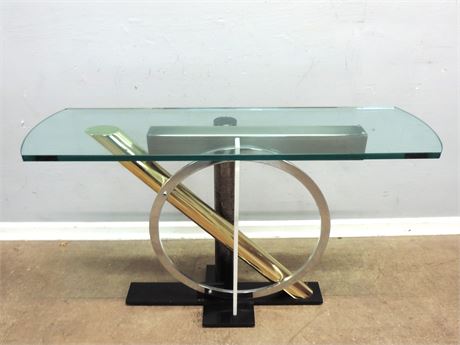 Vintage Contemporary Glass and Metal Console Table