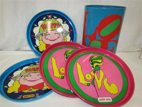 Peter Max Serving Trays and Waste Basket