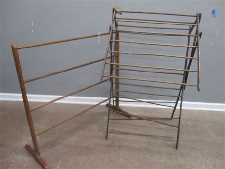 2 Piece Old Quilt Rack and Old Wood Dryer Rack