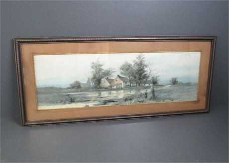 Long Framed and Matted Antique Print