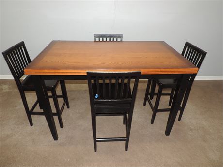 High Top Extending Dining Table / Four Chairs