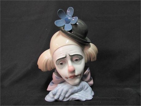 Lladro Large Clown Bust with Bowler Hat - Pensive Clown