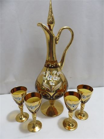 Gold Gilt Glass Decanter Set