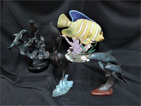 4 Piece Decorative Lot - 3 Porpoise/Dolphins Figurines