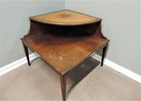 Vintage Tooled Leather Inset Top Corner Table