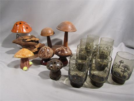 Mushroom Collectible Collection Lot, Glasses, Decorations and More !
