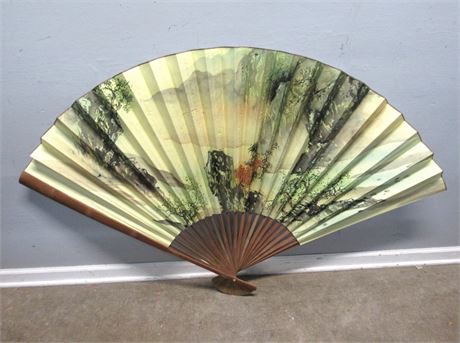 Chinese Rice Paper Folding Fan - Large Asian Fan with Original Box