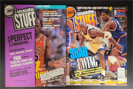 LOT OF 2 NBA INSIDE STUFF MAGAZINES WITH UNCUT BASKETBALL CARDS JORDAN SHAQ