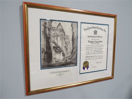 JOSEPH PENNELL New York Stock Exchange 1923 Print w/Stock Certificate