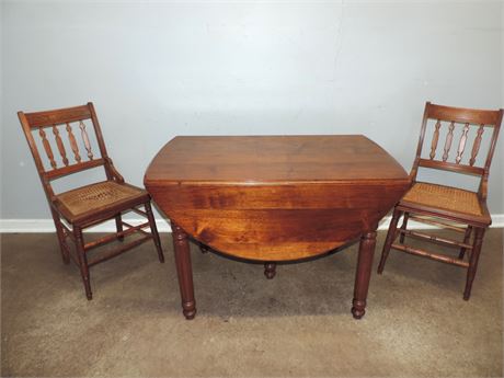 Vintage Drop Leaf Table / Pair of Cane Chairs